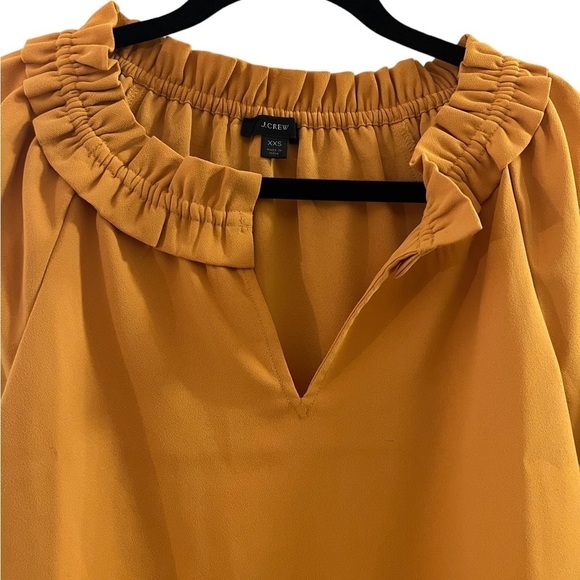 J Crew Long Sleeved Mustard Yellow Accordion Collar Split Neck Blouse - Picture 2 of 3